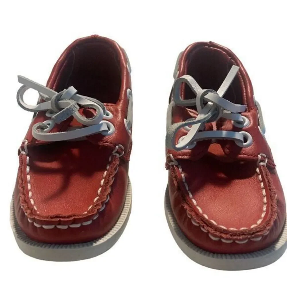JANIE & JACK BOAT SHOE RED WHITE LEATHER DECK‎ TODDLER BOY 7 PREPPY